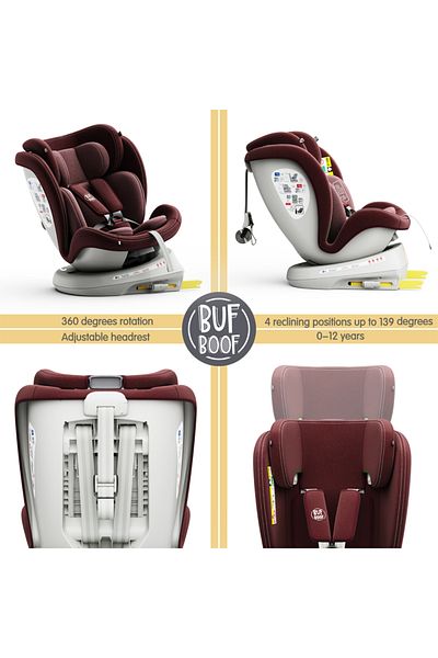BUF BOOF Scaun auto TWT Plus iSize Buf Boof Red isofix Rotativ 360 Pozitie Somn Top Tether 40-150 cm