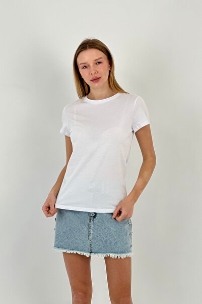 Miss Poem Γυναικείο κοντομάνικο στενό λευκό μπλουζάκι για το καλοκαίρι του εφ...