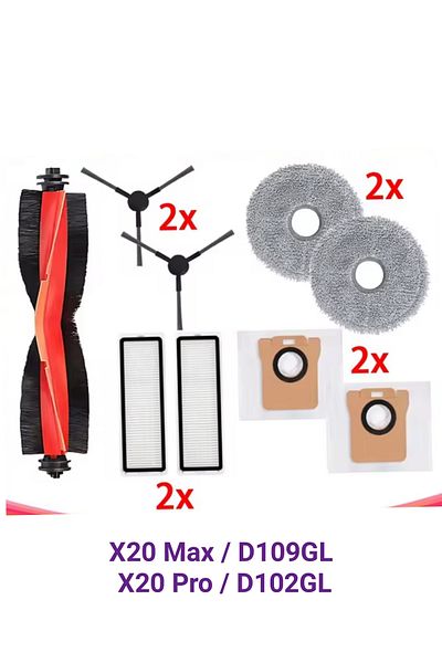 LİN GRUP Xiaomi Robot Vacuum X20 Max / D109Gl, X20 Pro / D102Gl Compatible Brush Vacuum Set I