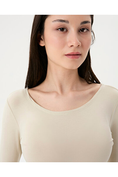 Ayma Active Cream Women's Long Sleeve Semi-Wide Collar Viscous Underwear