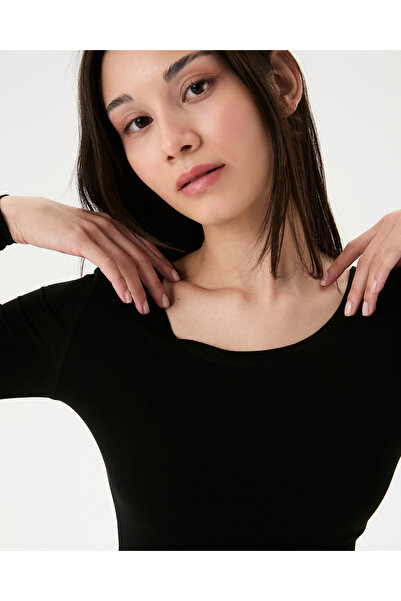 Ayma Active Black Women's Long Sleeve Semi-Wide Collar Viscous Underwear