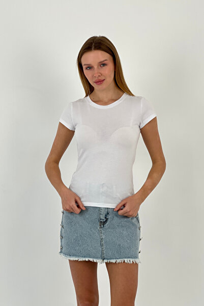 Miss Poem Γυναικείο καλοκαιρινό κοντομάνικο μπλουζάκι με λαιμόκοψη σε λευκό χρώμα