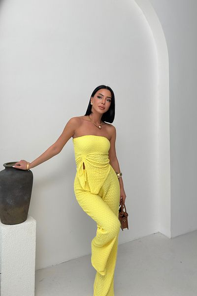 Sorridi Strapless 2-Piece Suit with Side Gathered Trousers