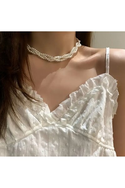 Chic Charms Sarmal Krem İnci Boncuk 3 Sıra Kolye