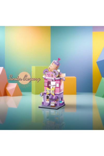 Fun Sunster Company™ Mini Blok Milk Tea Dükkanı Kendin Yap Seti – 6+ Yaş | 281+ Parça + Sticker Seti