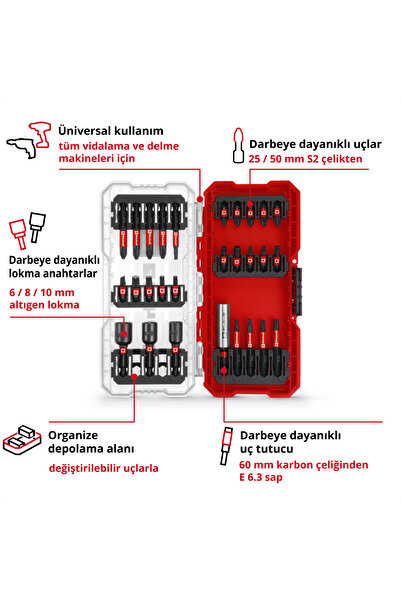 Einhell Orijinal S-case 28 Parça Darbeye Dayanıklı Bits Uç Seti - 49108703