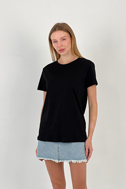 Miss Poem Women's Basic Summer Short Sleeve Sports Black T-Shirt