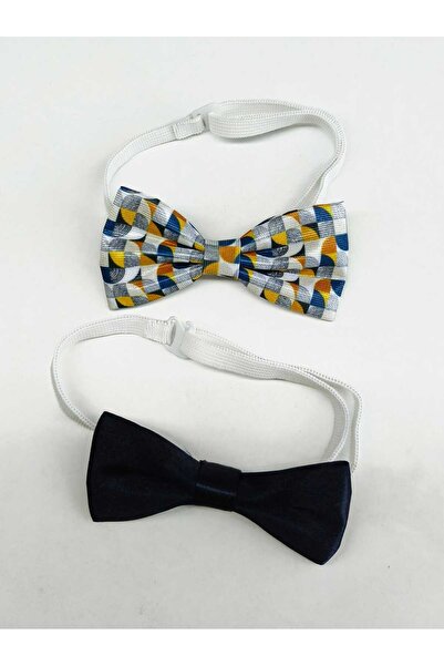 GallanD Düz Desenli Çocuk Papyon 2li Set Doğum Günü Düğün Özel Gün Pratik Lastikli Tekli Papyon