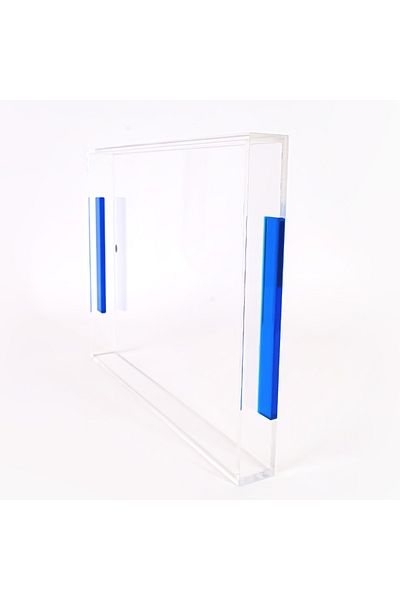 Generic Luxury Clear Acrylic Square Serving Tray With Blue Handle - 44 X 30 X 4 Cm - For Serving Sweets