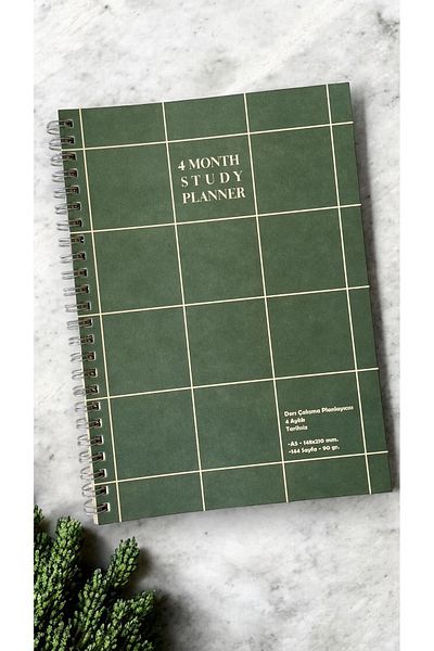 Fark Tanıtım Planificator de studiu în spirală nedatat pentru 4 luni, dimensiune A5 (copertă verde)