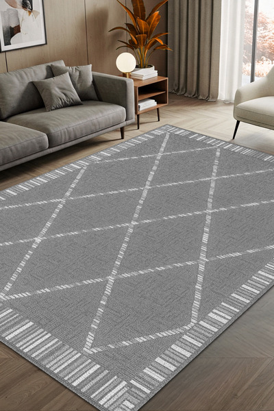 The Reef Design Gri Baklava Dilimi Desenli Dijital Baskılı Dokuma Kaymaz Taba...