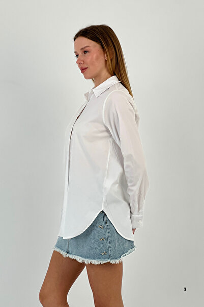 Miss Poem Γυναικείο ελαστικό καλοκαιρινό στενό πουκάμισο εφαρμοστό Basic Λευκό