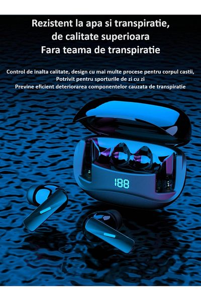 zyteq Casti wireless ZYTEQ®️ TWS, ANC, Bluetooth 5.3, tactil, microfon, rezistent, negru