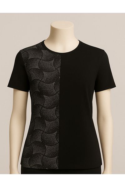 Sarisa Viscose Patterned Short Sleeve Mother Combed Cotton T-Shirt