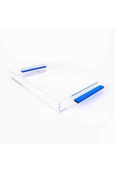 Generic Luxury Clear Acrylic Square Serving Tray With Blue Handle - 44 X 30 X 4 Cm - For Serving Sweets