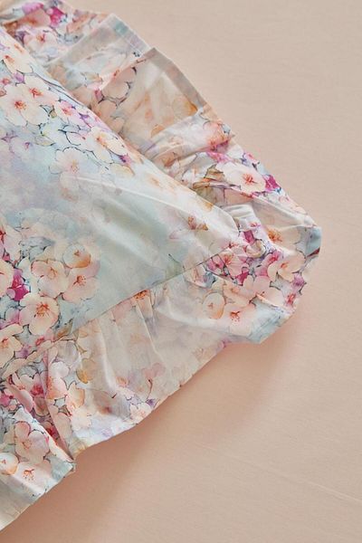 Ricco Lifes 100% Cotton Blush Rose Ruffle Pillowcase Fitted Sheet