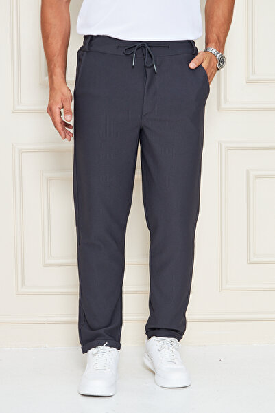 RAKİP Erkek Çizgili Jogger Pantolon Slim Fit Kesim Beli Bağlamalı Yan Cepli Yarım Kemer Pantolon Rakip