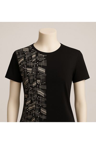 Sarisa Viscose Patterned Short Sleeve Mother Combed Cotton T-Shirt