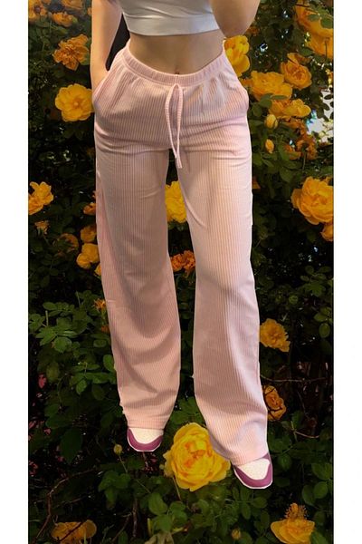 VibeGaia Pink Striped Cotton Trousers