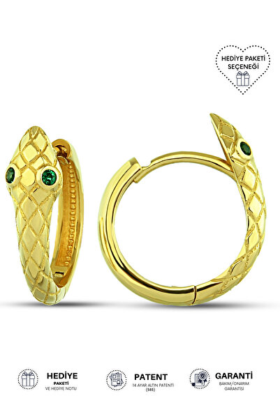 Altınkesesi 14 Ayar Altın Şifa Yılan Küpe Gizli Kilit 1.3 Cm