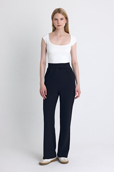 Rays Negru material elastic Detaliu închidere cu arici pantaloni palazzo 4055A
