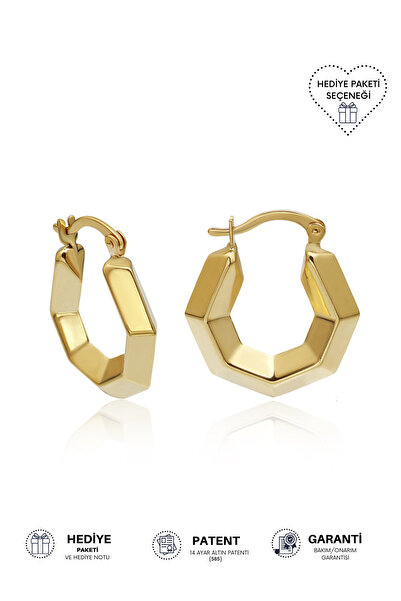 Altınkesesi 14 Ayar Altın Altıgen Şık Küpe 2 Cm
