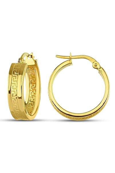 Altınkesesi 14 Ayar Altın Grek Desenli Kalın Halka Küpe 1.9 Cm