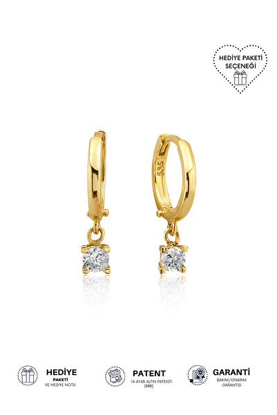 Altınkesesi 14 Ayar Altın Tektaş Sallantılı Halka Küpe