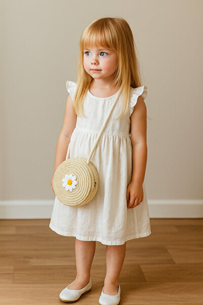 HİMENİSA Papatya Detaylı Hasır Kız Çocuk Çantası