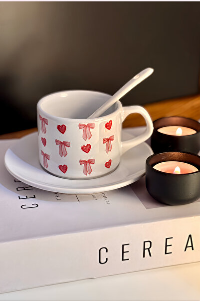 Cool Stuff Coquette Heart Ribbon Patterned 2-Piece Cup with Spoon