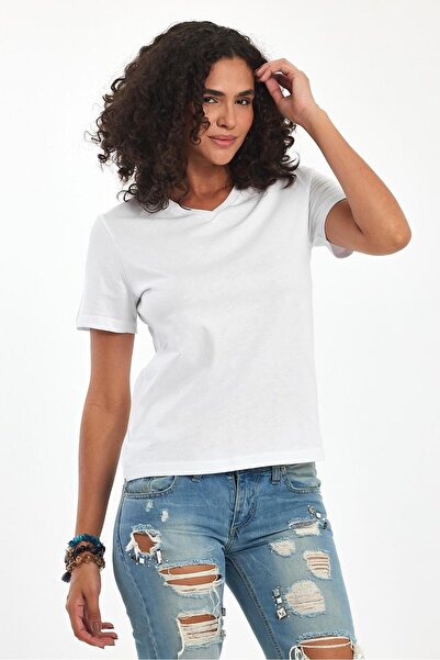 Soho Mood Γυναικείο μπλουζάκι με λαιμόκοψη V 100% βαμβακερό πακέτο 3 βασικών μπλουζών (3 λευκά)