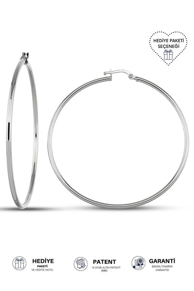 Altınkesesi 14 Ayar Altın Büyük Beyaz Halka Küpe 5.5 Cm