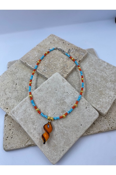Byoz store Blue and Orange Matching Sea Shell Women's Necklace