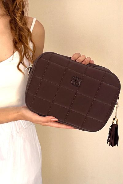 Classbag Geantă de umăr matlasată maro cu curea groasă pentru femei