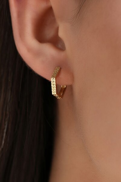 Altınkesesi 14 Ayar Altın Altıgen Kalemli Küpe