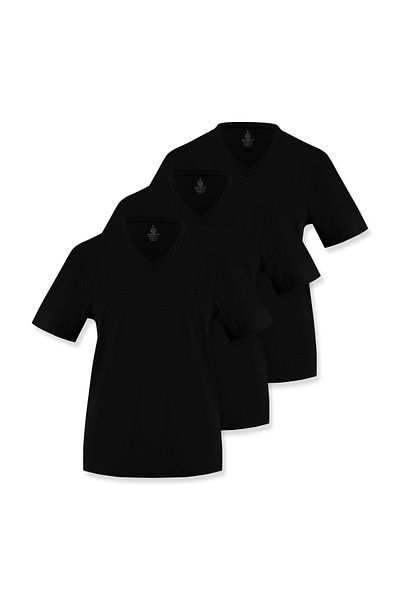 Soho Mood Women's V-Neck 100% Cotton 3-Pack Basic T-Shirts (3 Black)