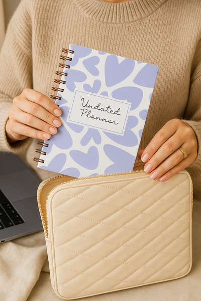 Fobinote Sert Kapak A5 Spiralli Ajanda (SÜRESİZ PLANLAYICI AJANDA) Mor Kalpler