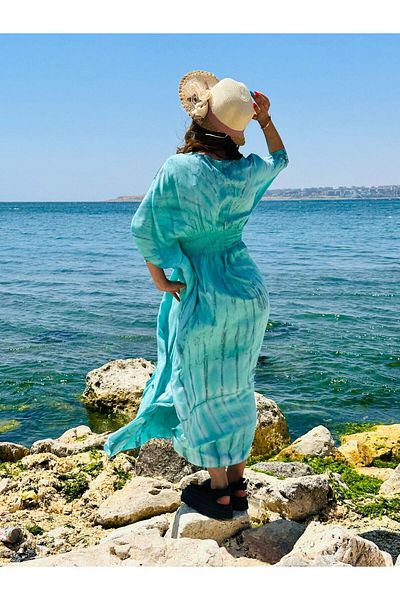 Gönülden Tasarım Long Poncho Ethnic Women's Dress with Patterned Wings