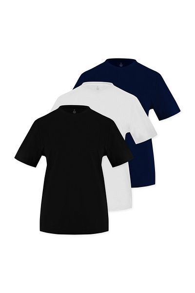 Soho Mood Pachet de 3 tricouri de bază pentru femei, 100% bumbac, cu gâtul rotund (1 negru, 1 alb, 1 bleumarin)