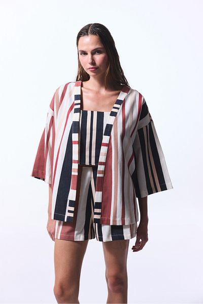 Penti Shay Striped Ethnic Pattern V-Neck Oversize Kimono