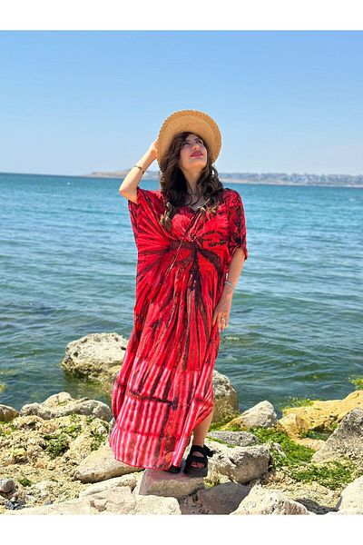 Gönülden Tasarım Long Poncho Ethnic Women's Dress with Patterned Wings
