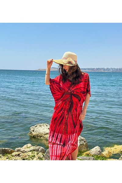 Gönülden Tasarım Long Poncho Ethnic Women's Dress with Patterned Wings
