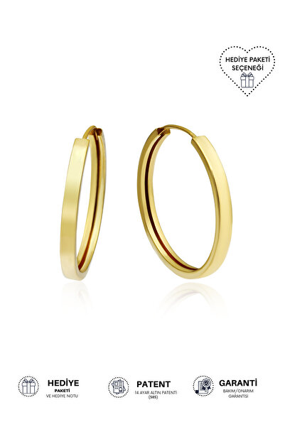Altınkesesi 14 Ayar Altın Düz Halka Küpe 2.4 Cm Gizli Kilitli
