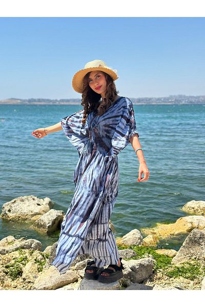 Gönülden Tasarım Long Poncho Ethnic Women's Dress with Patterned Wings