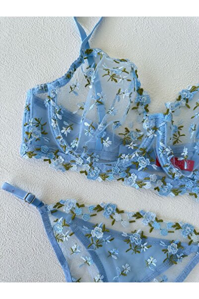 dem merys Σετ σουτιέν μεγάλου μεγέθους C cup Μπλε Floral