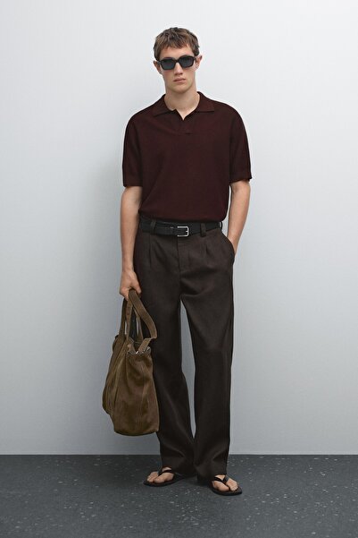 Massimo Dutti Dokulu triko kısa kollu polo yaka t-shirt