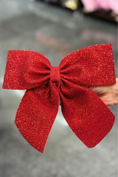 BeySüS Christmas Tree 2-Piece Bow Red Glitter Eva Door and Glass Ornament