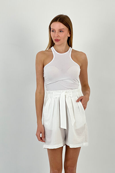 Miss Poem Women's Short Summer Lace-Up Casual Mini White Shorts