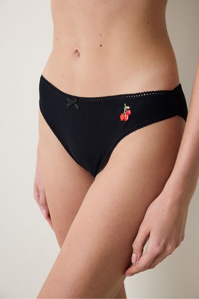 Penti Pointelle Cotton Black Slip Panties