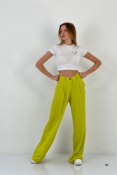Miss Poem Women's Baggy Fit Wide Leg Palazzo Yellow Trousers